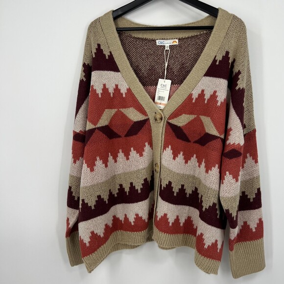 Women's Plus Size 2x Cardigan Sweater C&C California Aztec - Picture 10 of 12